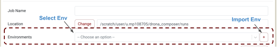 Drona Environments Dropdown