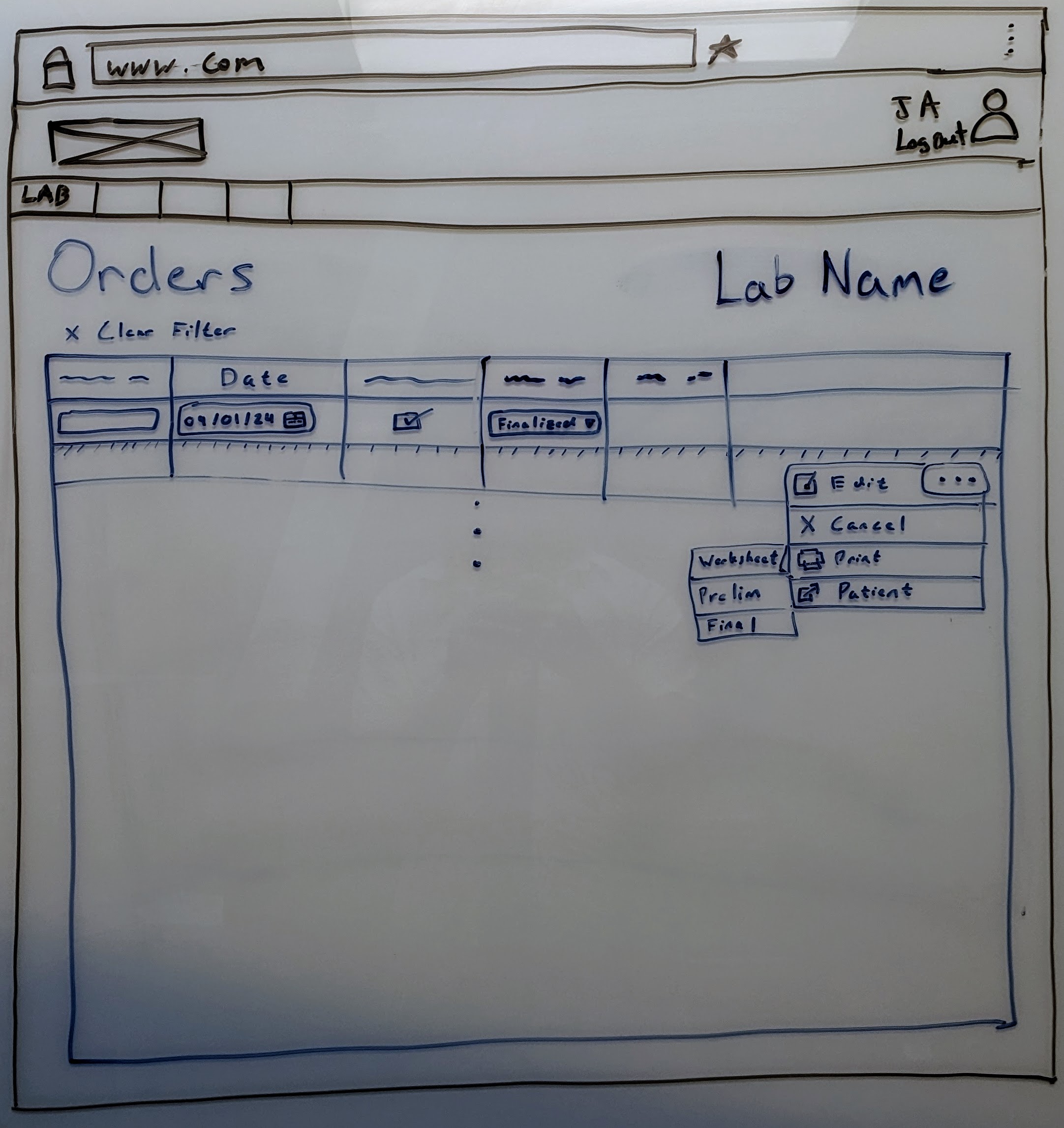 wireframe of page